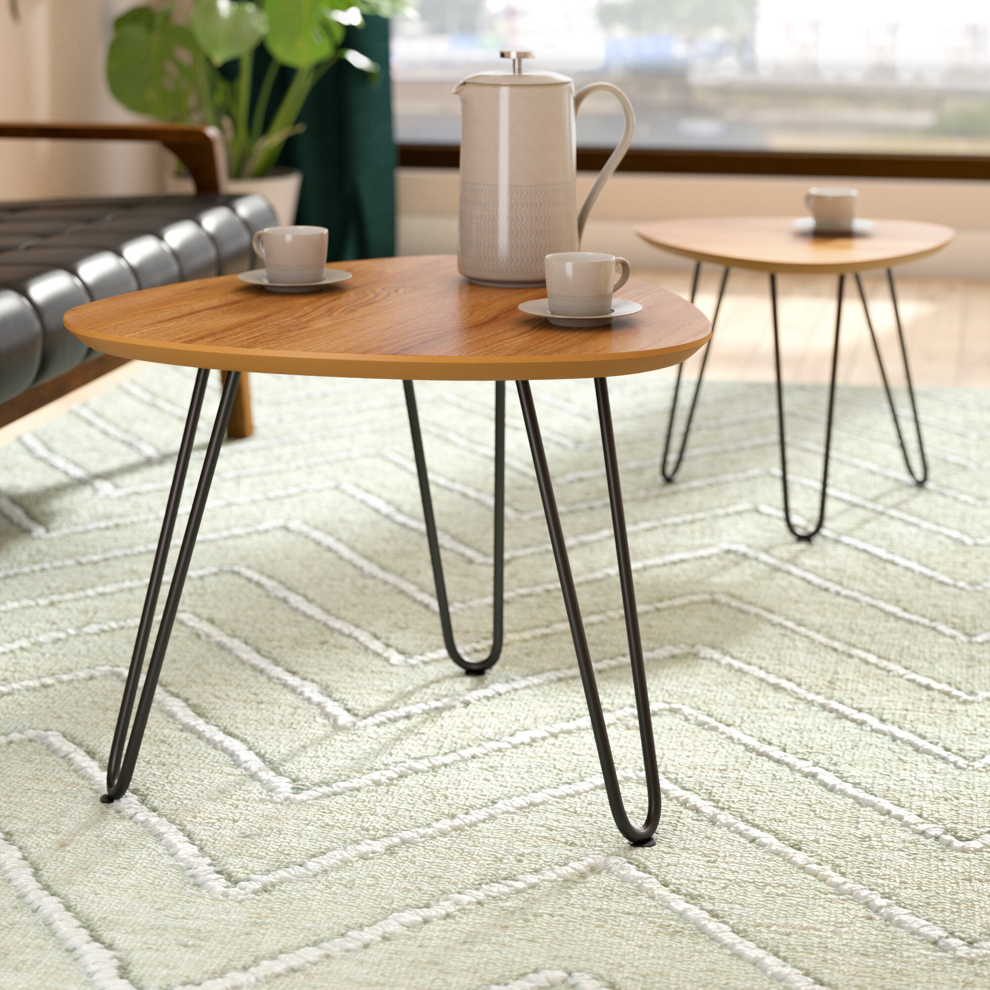 Labarge Hairpin Leg Wood 2 Piece Coffee Table Set