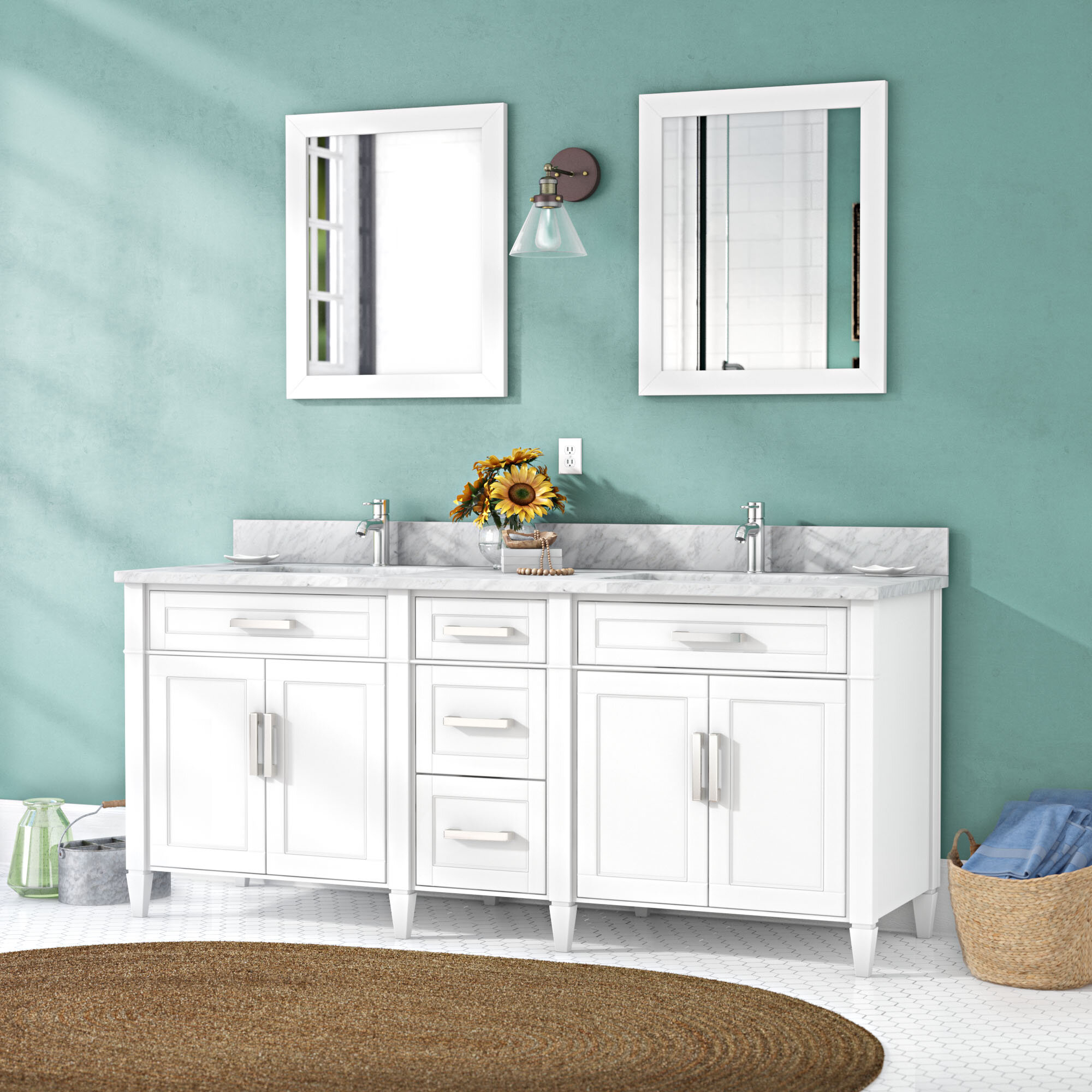 Lachine Marble Stone 72" Double Bathroom Vanity Set with Mirror