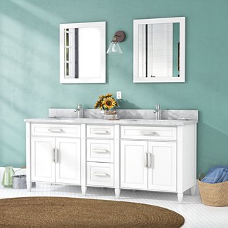 Lachine Marble Stone 72" Double Bathroom Vanity Set with Mirror