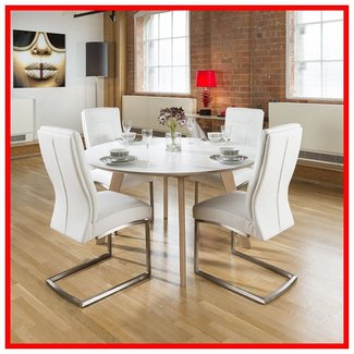 Large 1400mm Luxury Round Dining Table set with 4 White
