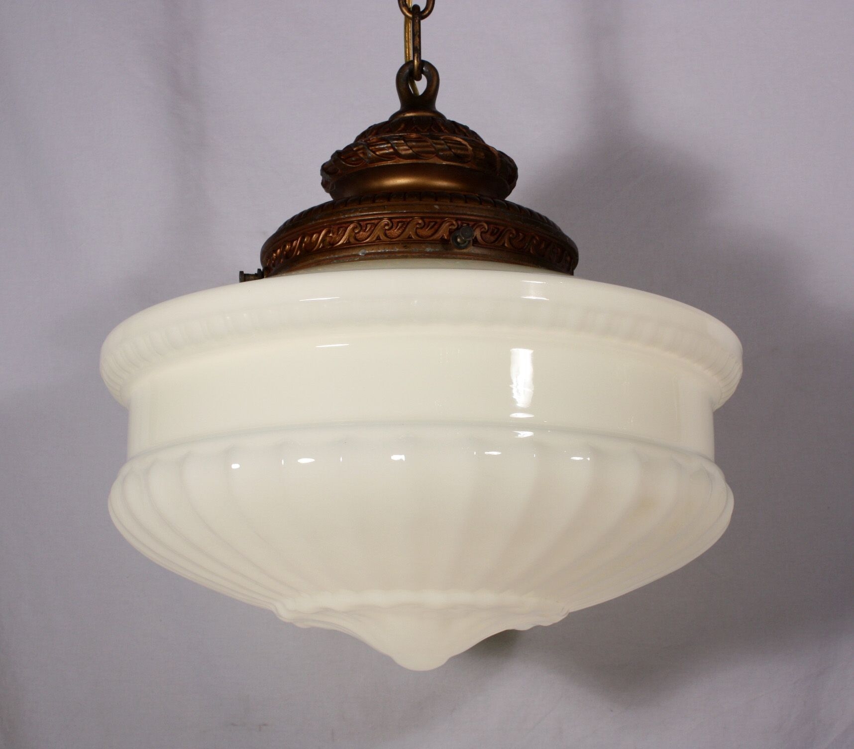Large Antique Pendant Light Fixture with Original Milk ...