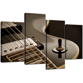 Large Black White Electric Guitar Canvas Wall Art Pictures - Multi Panel Artwork - Modern Music Prints - Split Set of 4 Canvases - XL - 130cm Wide
