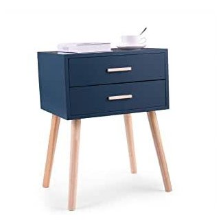 LAZYMOON Lake Blue Nightstand Sofa End Table Bedroom Decor Bedside Furniture with Two Drawers