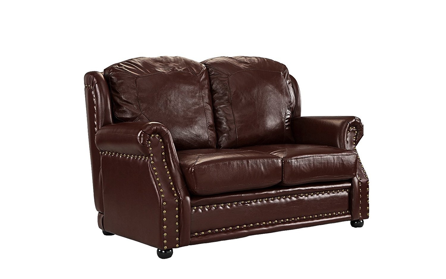 Leather Match Sofa 2 Seater, Living Room Couch Loveseat with Nailhead Trim