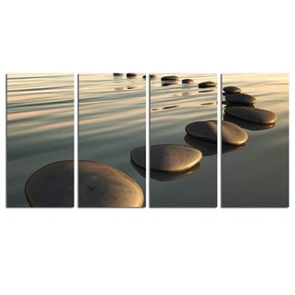 Live Art Decor - Zen Canvas Wall Art,Basalt Stone on The Sunset Relax Scenery Canvas Pictures for Living Room Decoration,Peaceful Water Multi Panel Wall Art Easy Hanging On - 48" W x 24" H Overall