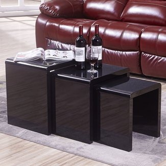 Mecor Nesting Coffee Table Set, 3 Piece Coffee Side End Table W/High Gloss Black for Living Room (Set of 3, MDF)