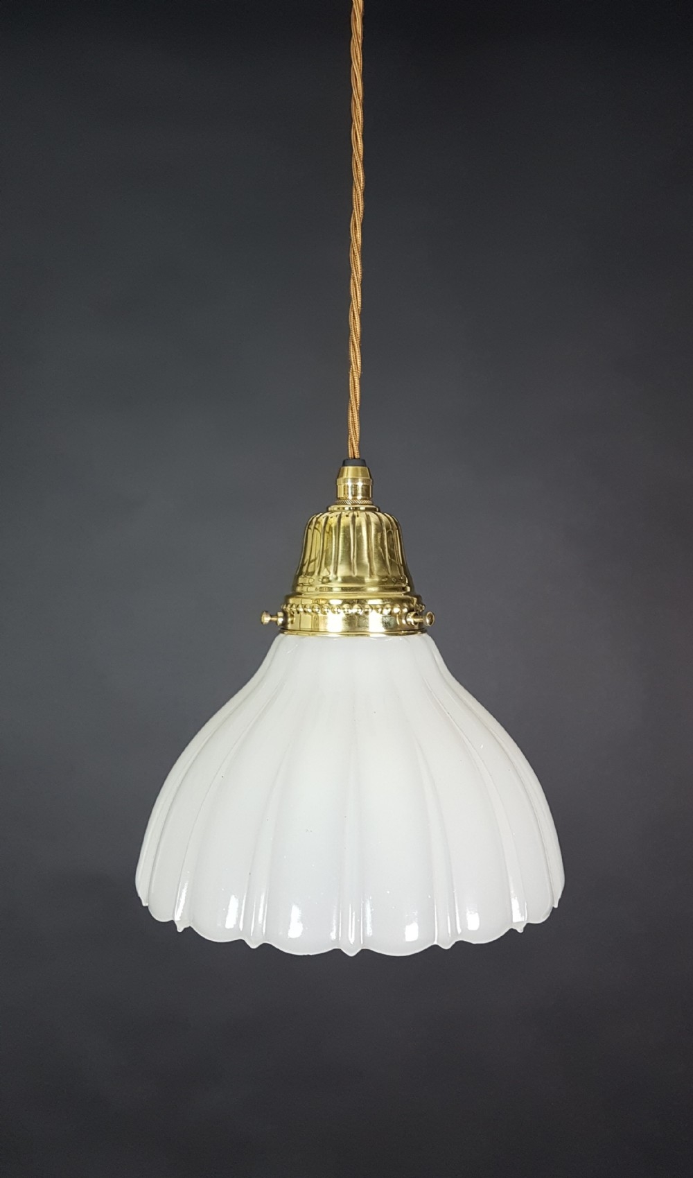 Milk Glass Ceiling Pendant Light with Original Brass ...