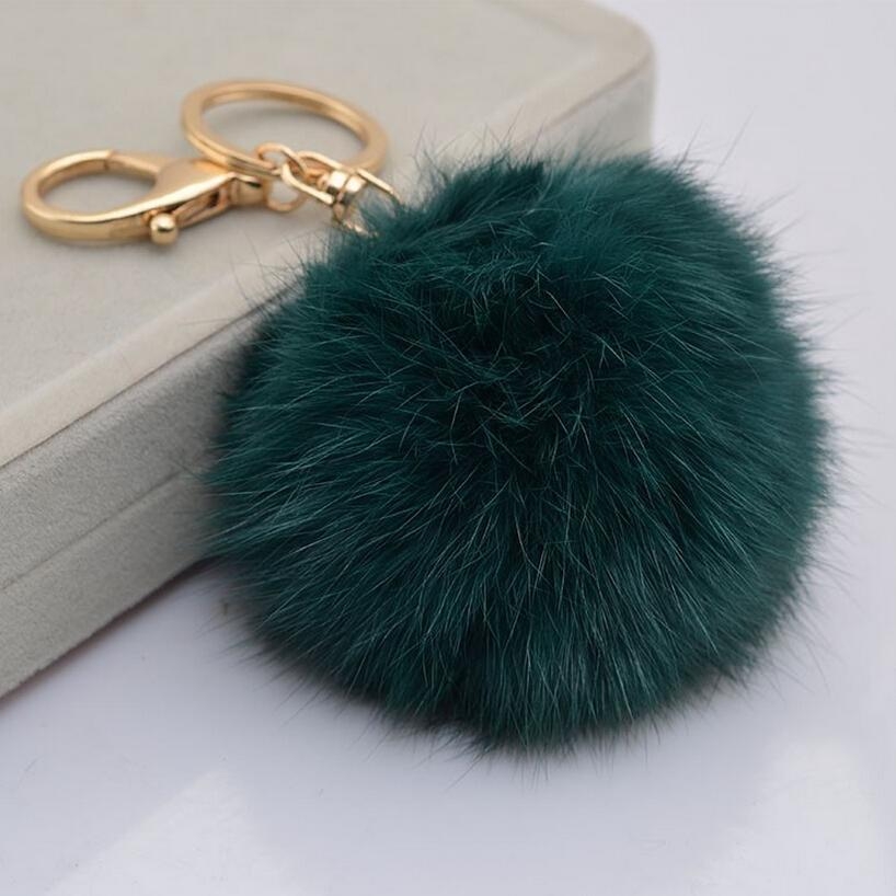 Miraclekoo Rabbit Fur KeyChain Gold Plated Keychain with Plush for Car Key Ring or Handbag Bag Decoration