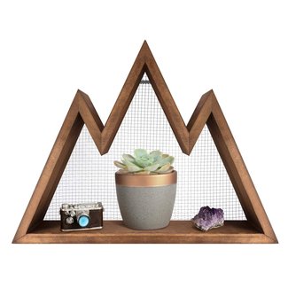 Mkono Wall Shelf Wood Floating Mountain Shelf Crystal Display Shelf Rustic Triangle Wall Art Geometric Decor for Nursery, Bedroom -Perfect Housewarming Gifts