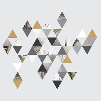 Modern Art Wall Decals, Gold, Gray, Marble, Triangles, Geometric Decals, Repositionable, Fabric Wall Decals Plus 6 Bonus Metallic Gold Triangle Vinyl Decals