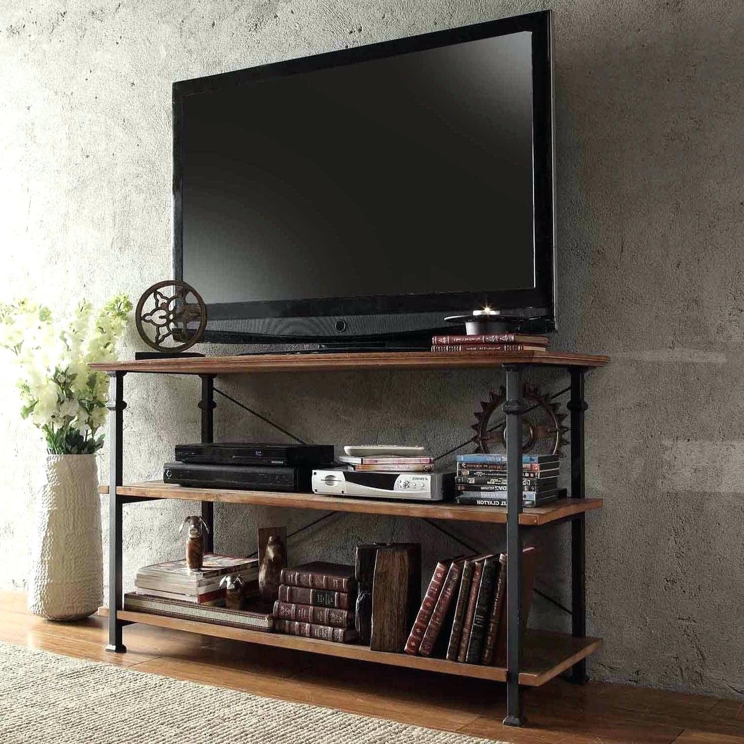 ModHaus Modern Industrial Light Brown Rustic Wood and Metal TV Stand - for Televisions up to 48 inches Includes ModHaus Living (TM) Pen