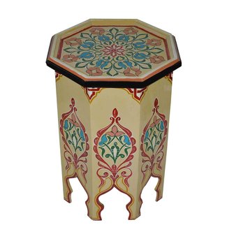Moroccan Handmade Wood Table Side Delicate Hand Painted Exquisite Beige