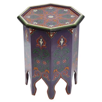 Moroccan Handmade Wood Table Side Moucharabi Delicate Hand Painted Purple Exquisite