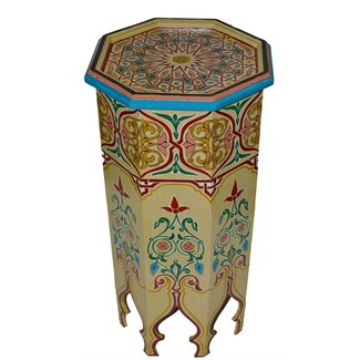 Moroccan Wood Side End Table Corner Coffee Handmade Hand Painted Moorish Beige