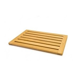 Natural Teak Wood Bath Mat Shower Mat by Home Fundamentals: Non-Slip Bathtub Sauna Spa Mat Sealed Nonslip 23in x 15.75in x 1in