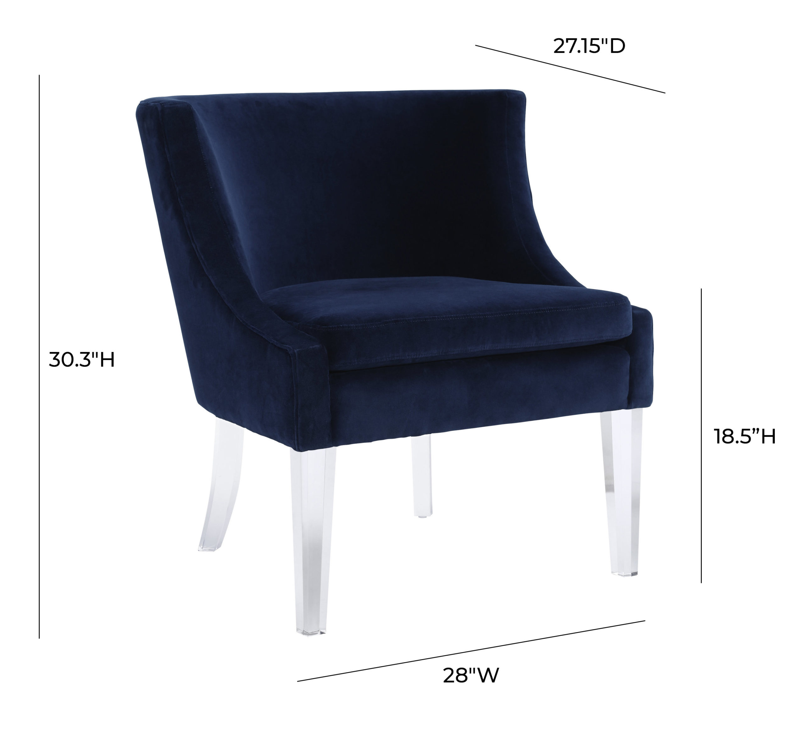 Navy Blue Velvet Accent Chair Acrylic Legs