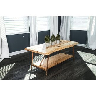Niangua Furniture Live Edge Rustic Coffee Table - Hickory Wood - Metal Copper Pipe Legs - 48" x 23"