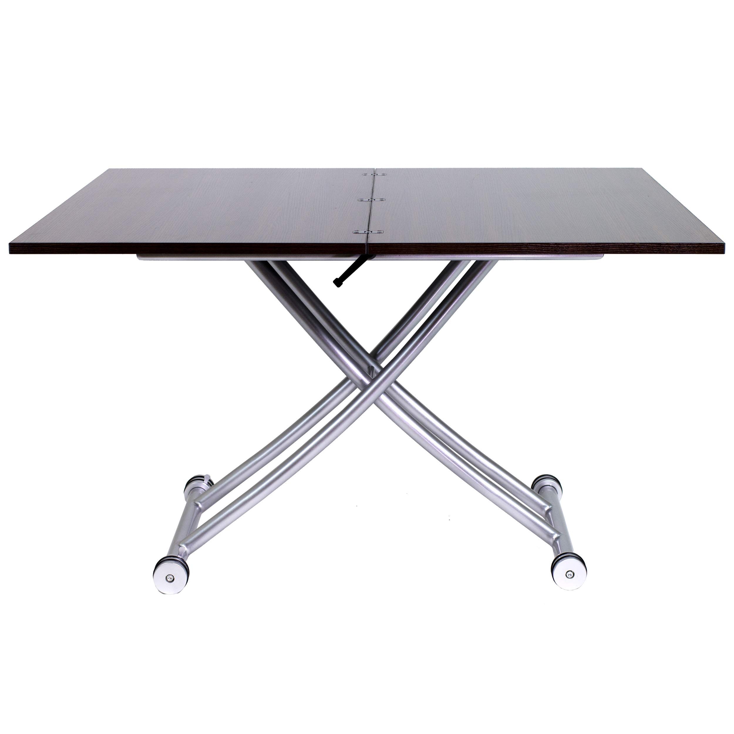 Offex Convertible Height Locking Transforming X Coffee and Dining Table in Walnut Finish