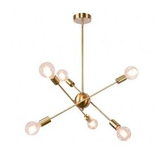 OYIPRO Sputnik Chandelier, 6 Lights Chandelier Pendant Lighting Mid Century Modern Industrial Starburst Style Ceiling Lamp Light Fixture for Flat and Sloped Ceiling Brass Finish
