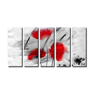 'Painted Petals III' 5 Piece Graphic Art on Canvas Gray/Red/Black