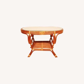 Pelangi Oval Coffee Table with Glass Top Natural Rattan Wicker ECO Handmade Design, Colonial