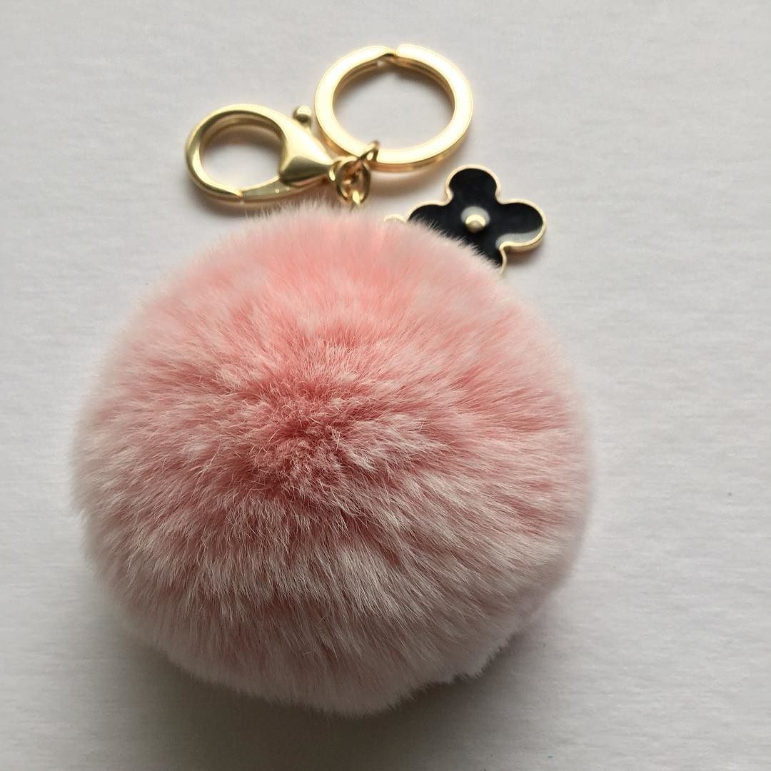 Pink fur pom pom keychain frosted REX from YogaStudio55 on
