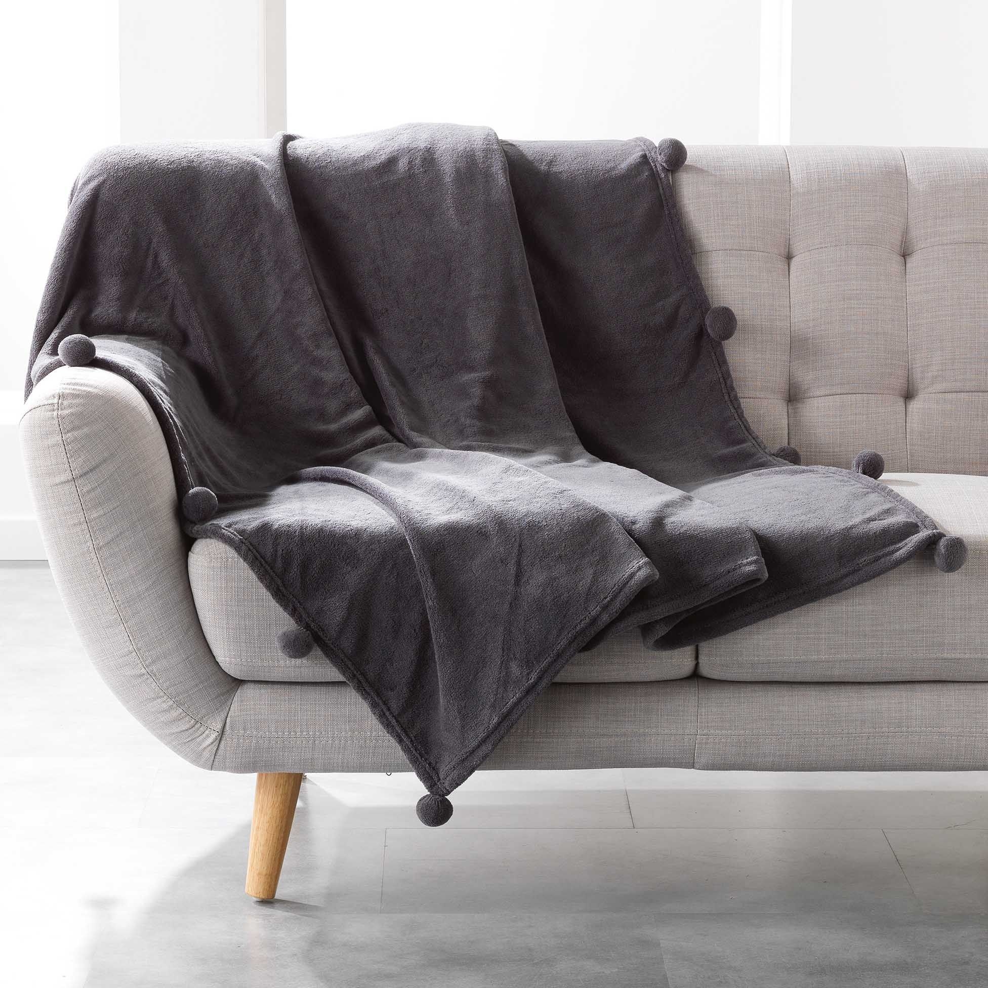 Poupidou | Pom Pom | Fleece | Throw | Charcoal