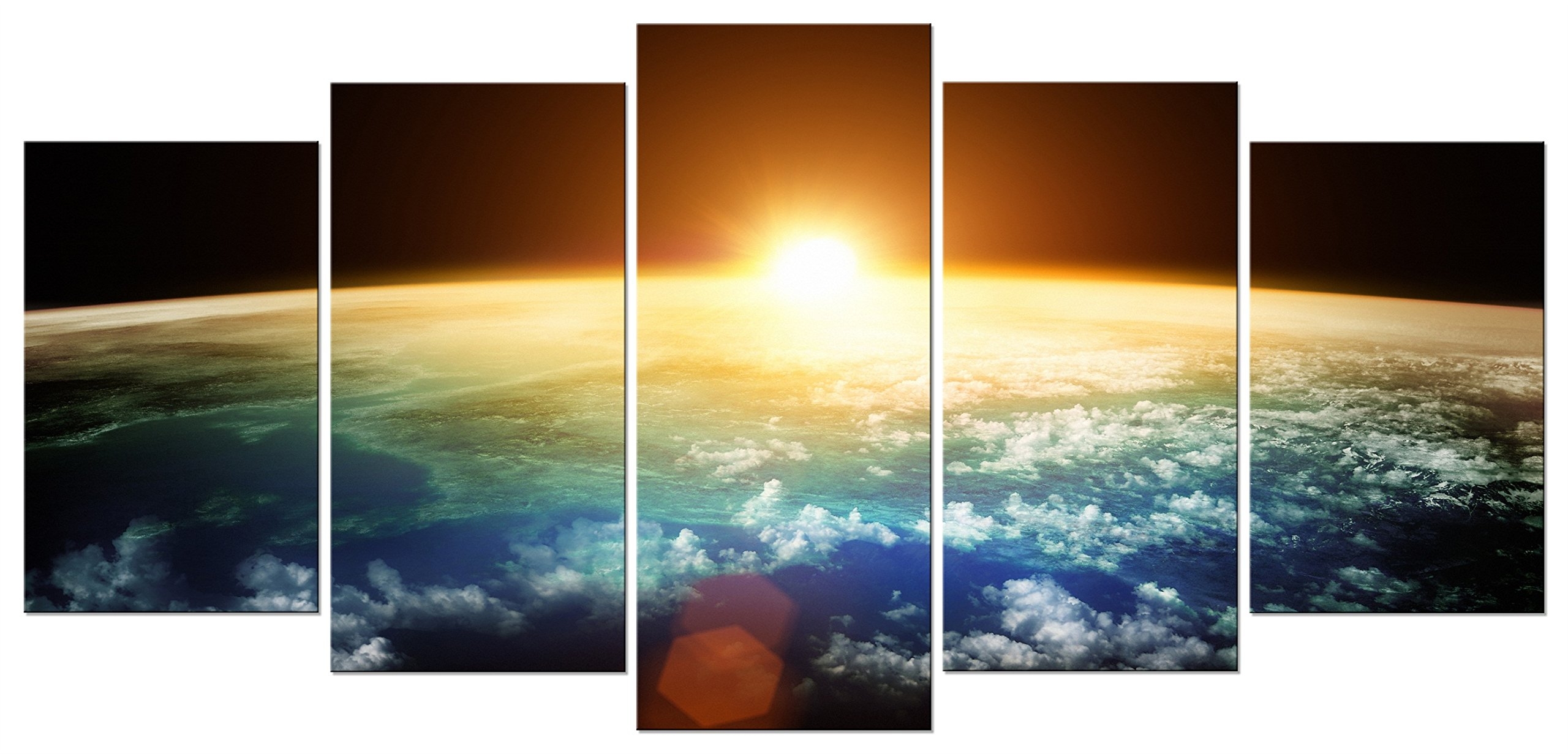 Pyradecor the Earth 5 Panels Modern Seascape Artwork Giclee Canvas Prints on Stretched and Framed Canvas Wall Art Ready to Hang for Wall Decor