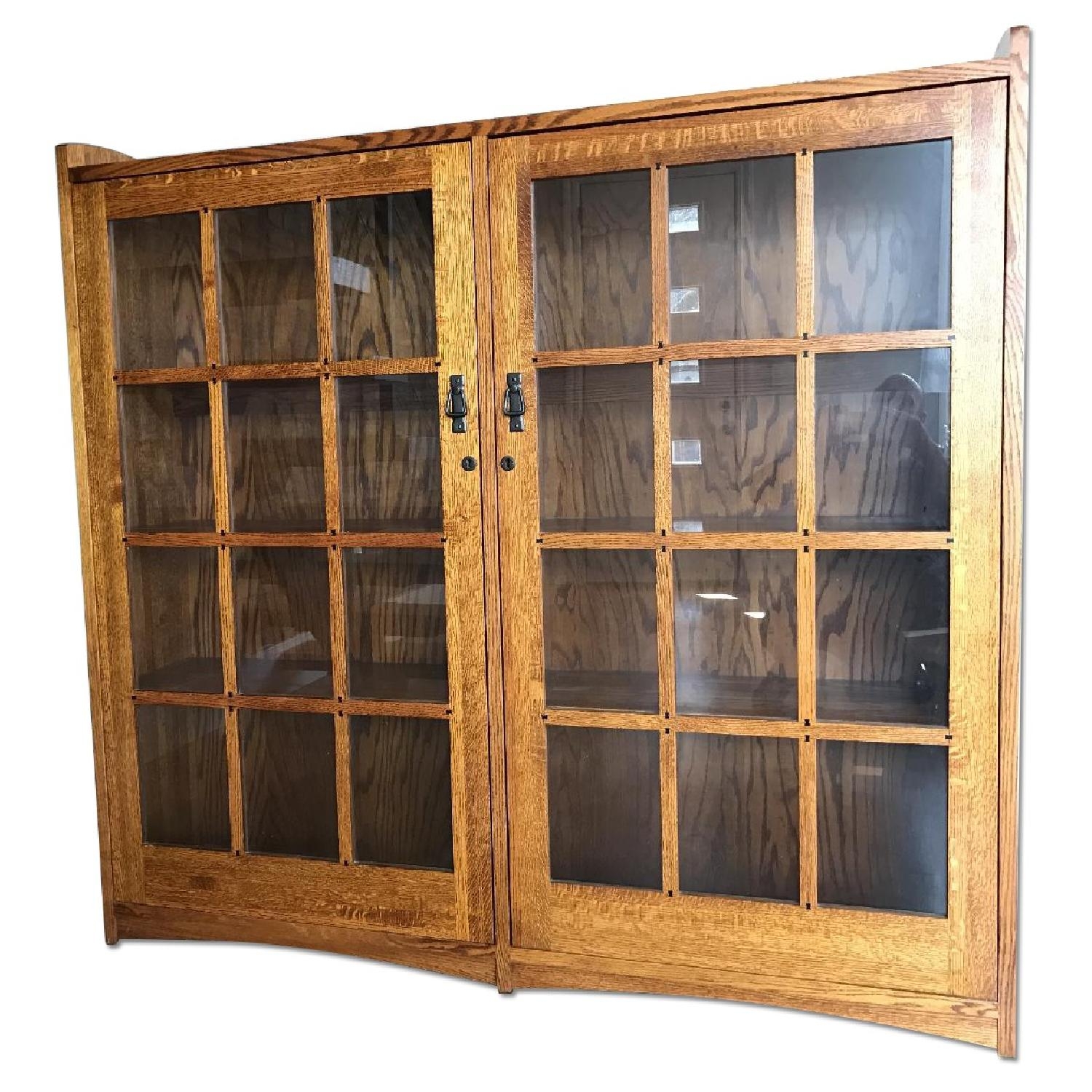 Restoration Hardware Mission Style Oak & Glass Bookcase ...