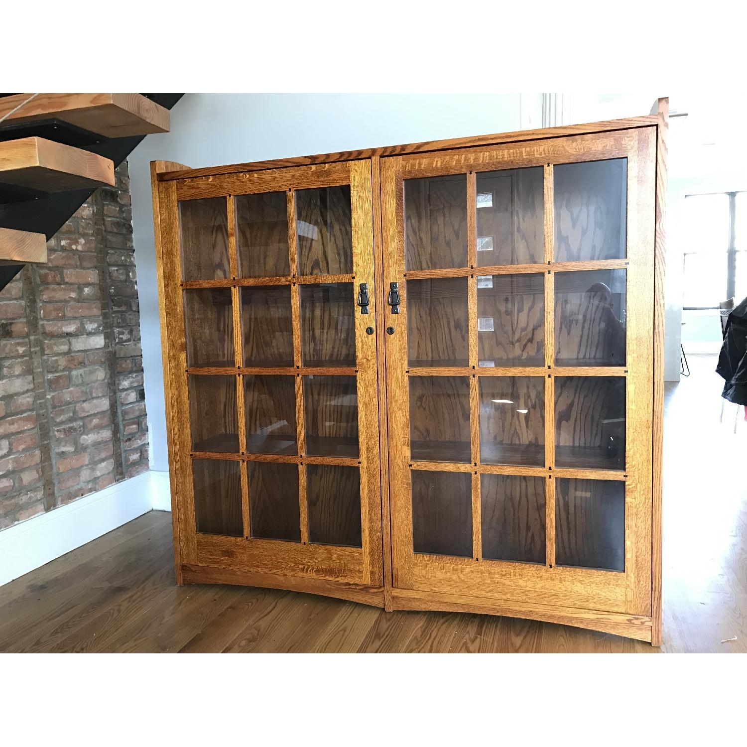 Restoration Hardware Mission Style Oak & Glass Bookcase ...