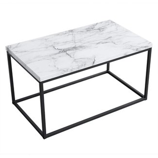 Roomfitters White Marble Print Coffee Table, Upgraded Water Resistant Version, Accent Rectangular Cocktail Table with Black Metal Box Frame