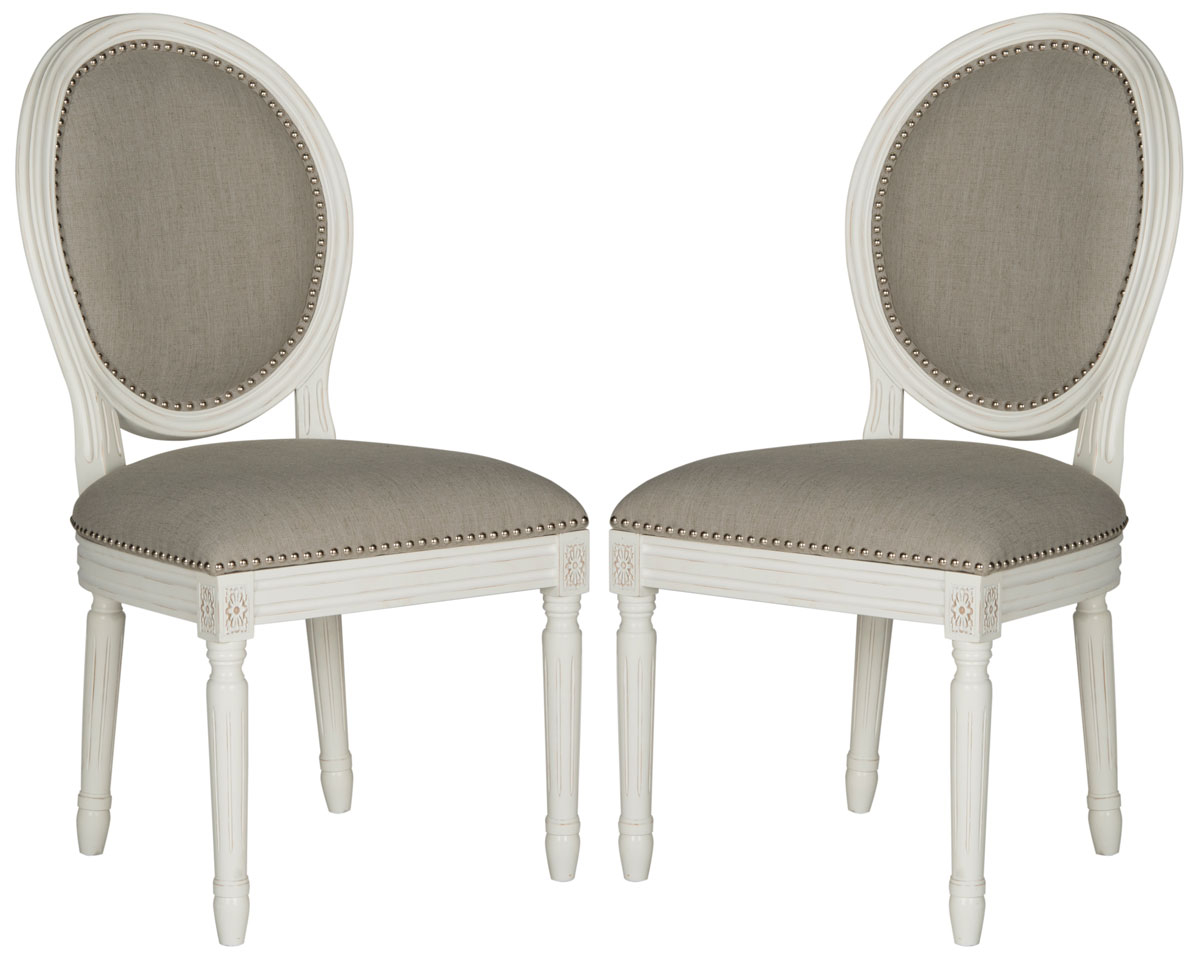 Safavieh Home Collection Holloway French Brasserie Light Beige Linen & Rustic Grey Oval Side Chair (Set of 2), 19"