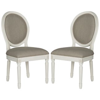 Safavieh Home Collection Holloway French Brasserie Light Beige Linen & Rustic Grey Oval Side Chair (Set of 2), 19"