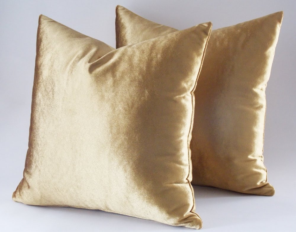 Set Of 2 / 22x22 Velvet Solid Gold Pillow Covers