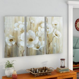 'Shimmering Blossoms' Multi-Piece Image on Wrapped Canvas