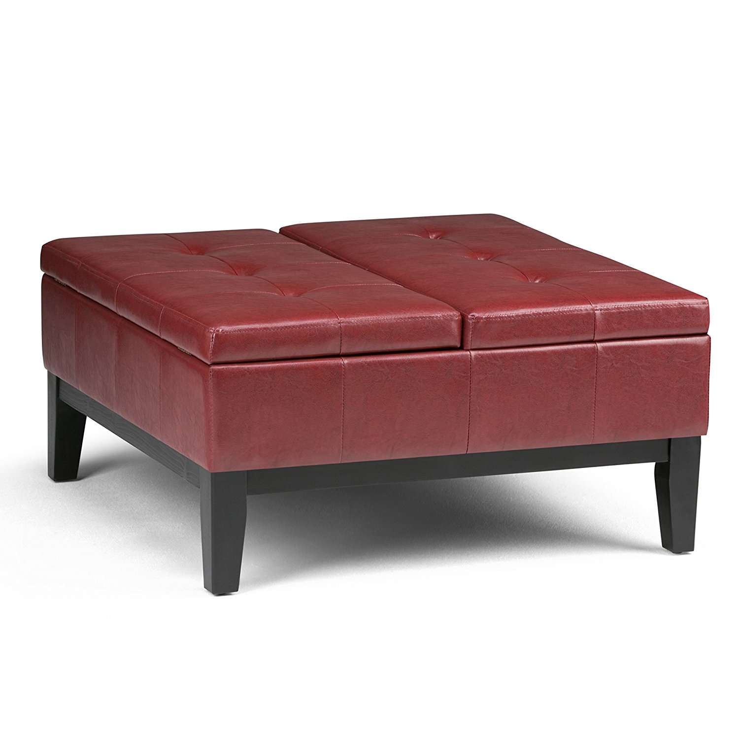Tufted Coffee Table Ottoman 30, 30 Inch Distressed Vegan Leather Tufted Coffee Table Ottoman