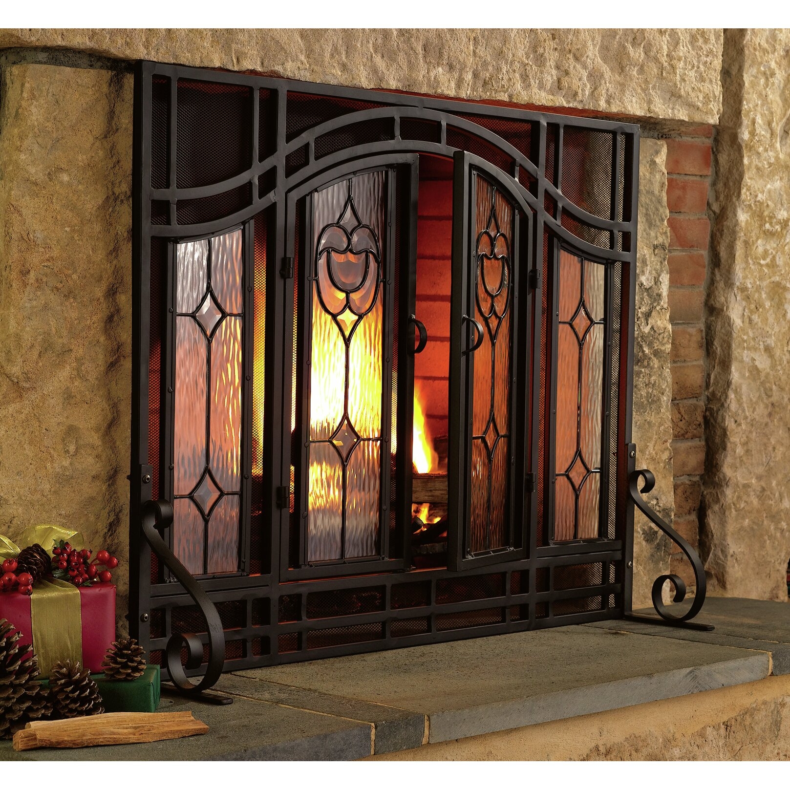 fireplace screens with glass doors