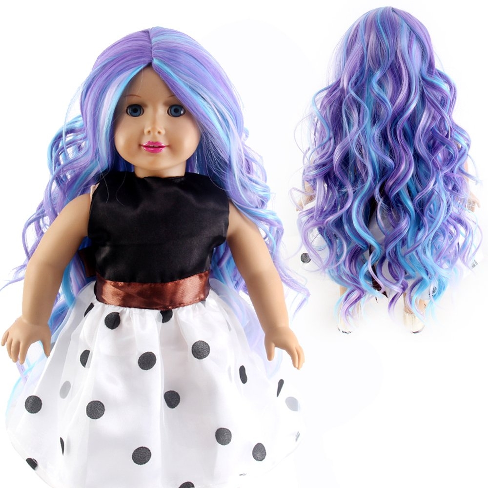 STfantasy Doll Wig for 18" American Girl Doll AG OG Journey Girls Gotz My Life Ombre Purple Long Curly Synthetic Hair Girls Gift