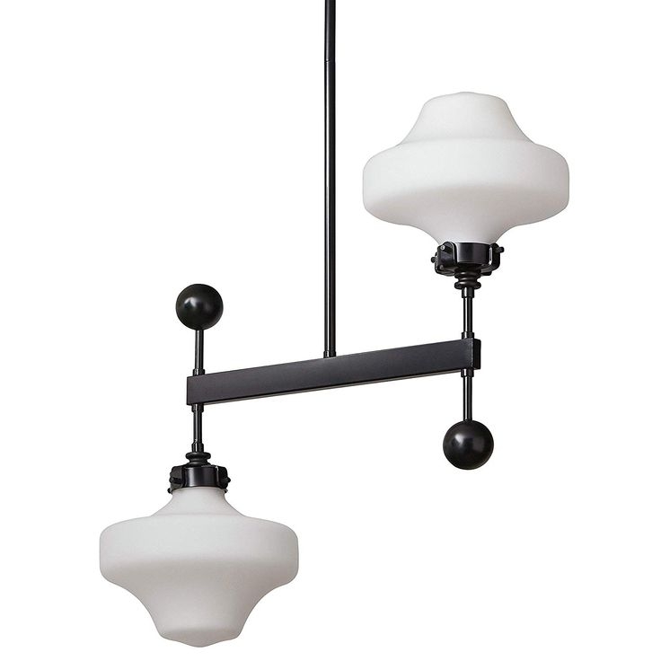 Stone & Beam Schoolhouse Pendant, 53"H, With Bulb, Black with Glass Milk White Shade
