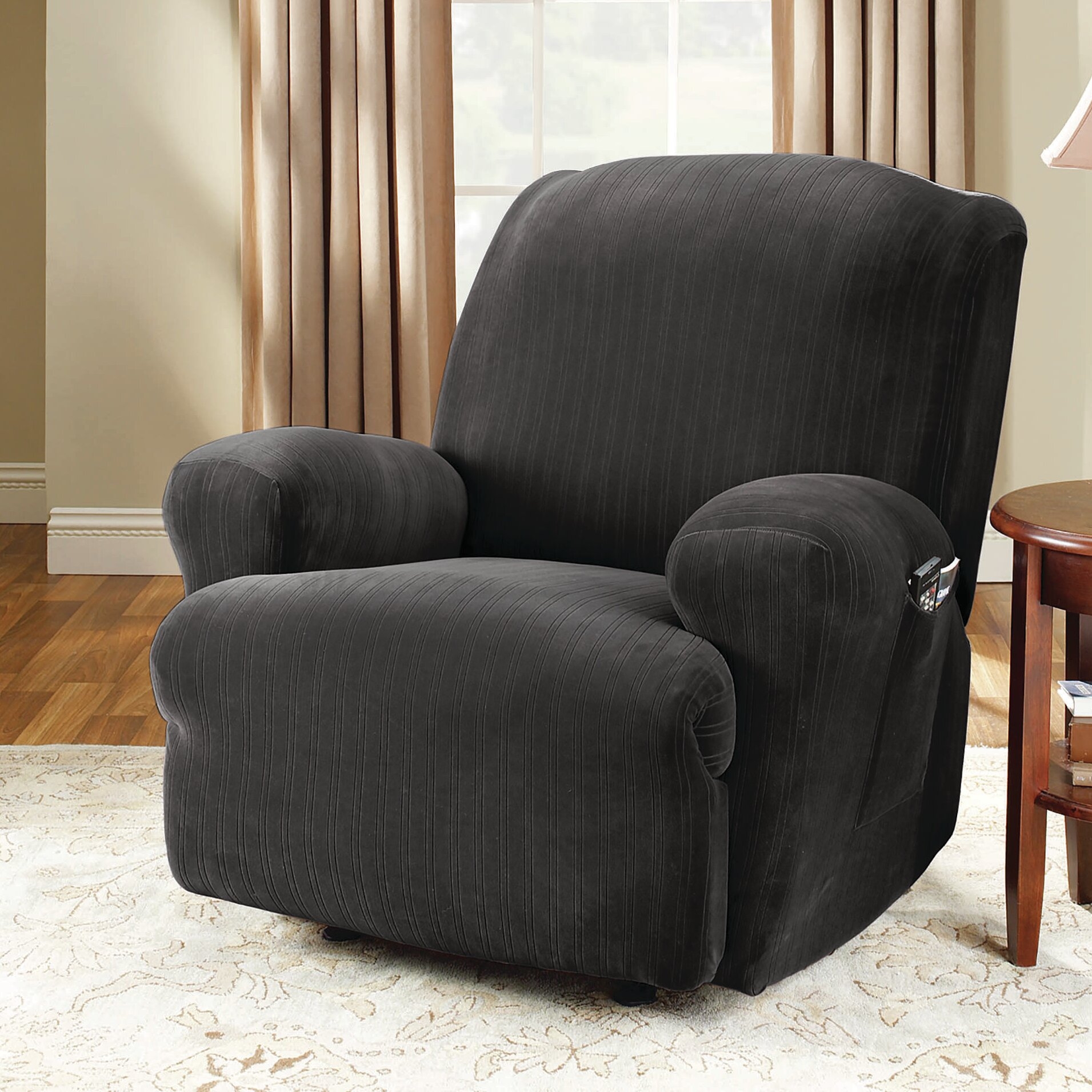 Stretch Pinstripe T-Cushion Recliner Slipcover