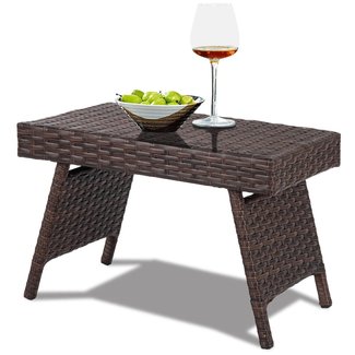 Tangkula Outdoor Wicker Table Patio Poolside Lawn Garden Rattan Steel Frame Folding Standing Coffee Table Side Table
