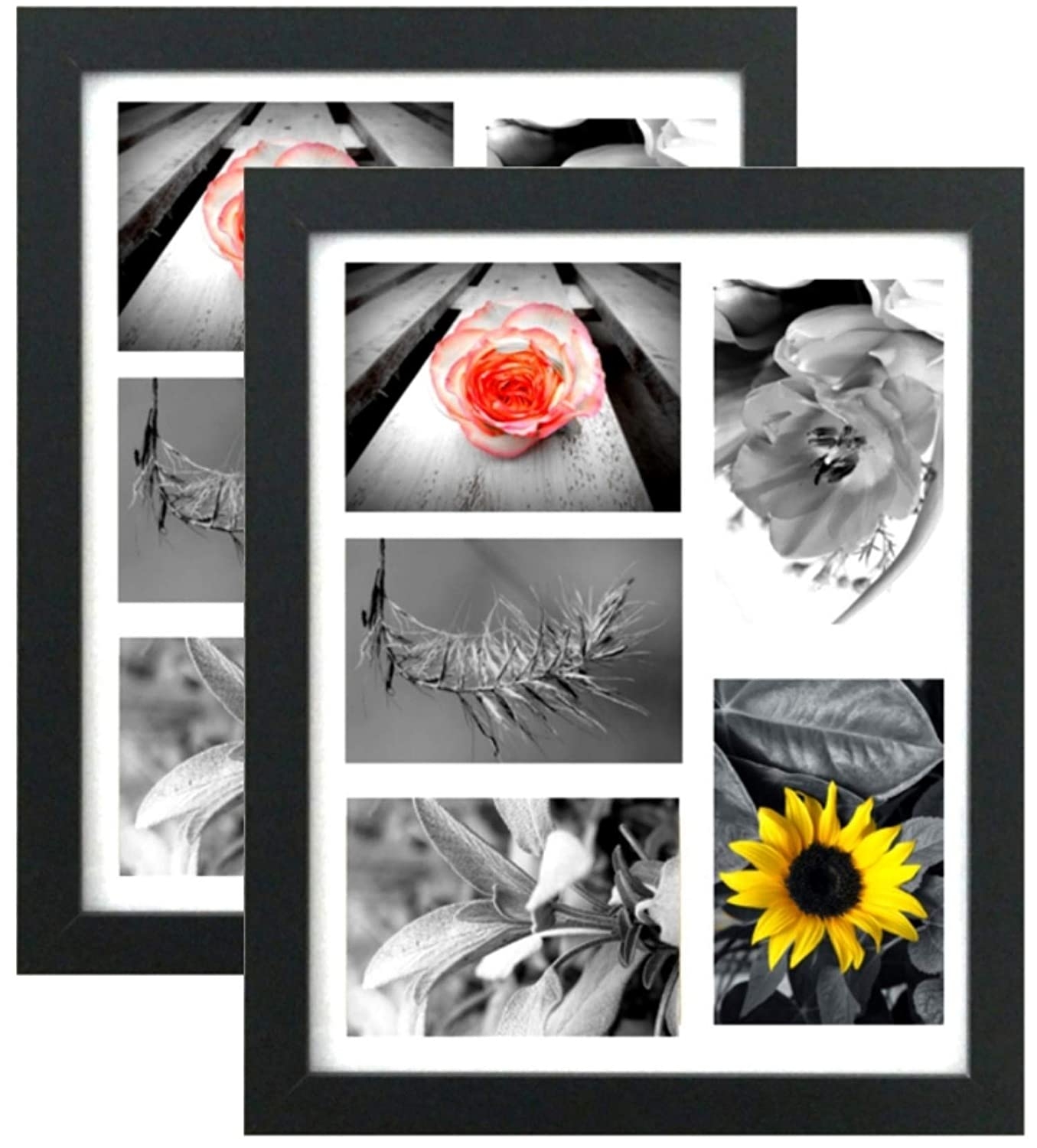 Tasse Verre (2-Pack) Collage Picture Frame 11x14 - Black with Glass Front Cover - Displays Five 4x6 Inch Pictures with Mat