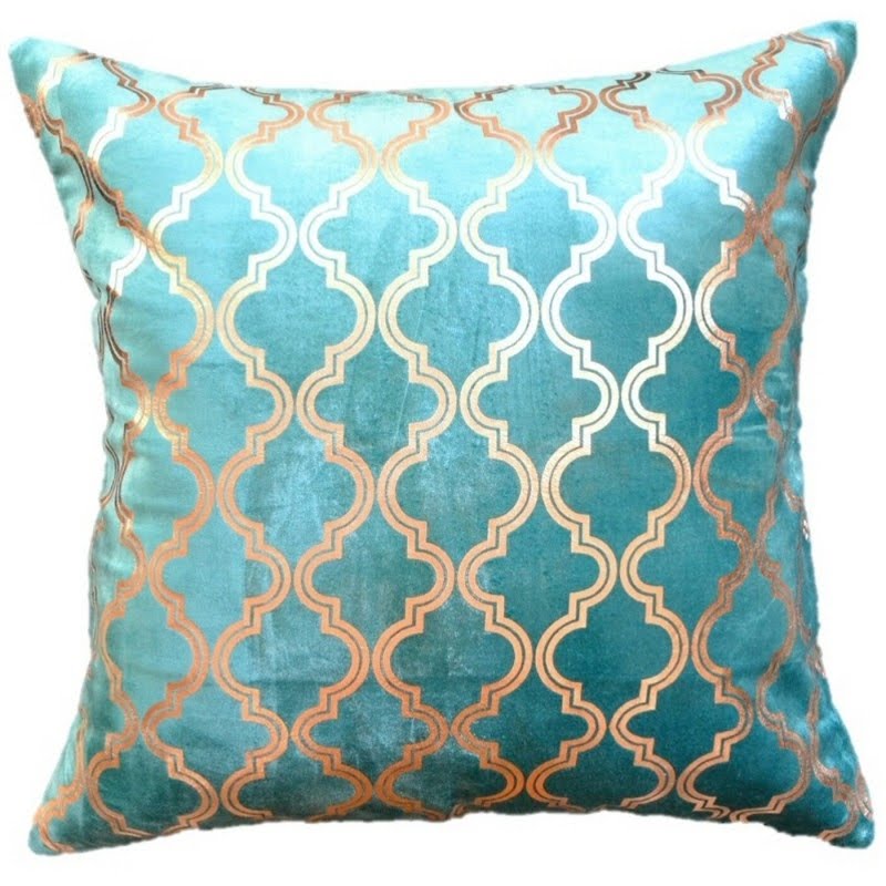 Teal Gold Foil Chenille Pillow