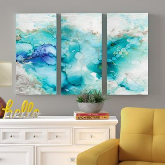 'Teal Marble' Multi-Piece Image on Wrapped Canvas