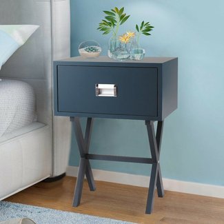 Tobbi Lake Blue Sofa Bed Side End Table Nightstand Living Room Home Decor w/Beam X-Shaped Base