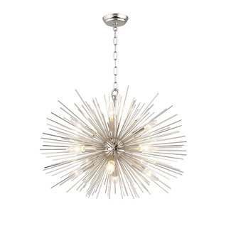 Urchin Chandelier 24" Emme Starburst 12 Light Pendant Lamp Astra Silver Sputnik Ceiling Lamp Satellite Nickel Polished Kitchen Island Center Dining Living Room
