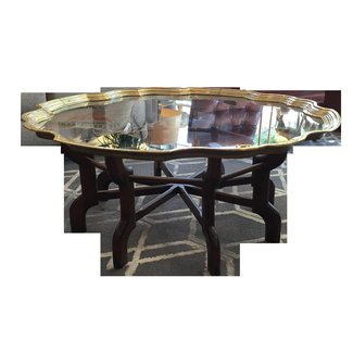 Vintage Moroccan Style Brass and Wood Coffee Table | Chairish