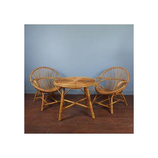 Vintage Rattan Coffee Table and Chairs - JeffreyandDay