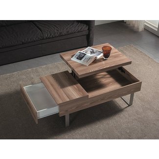 Viva Home LLC H-1001WN Harriet Coffee Convertible Tabletop with Hidden Drawer for Maximum Storage Transforming Lift Top Table, Walnut