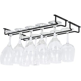 Wallniture Brix Large Stemware Wine Glass Hanger Rack Under Cabinet Kitchen Bar Storage Black Iron 17 Inch Set of 2